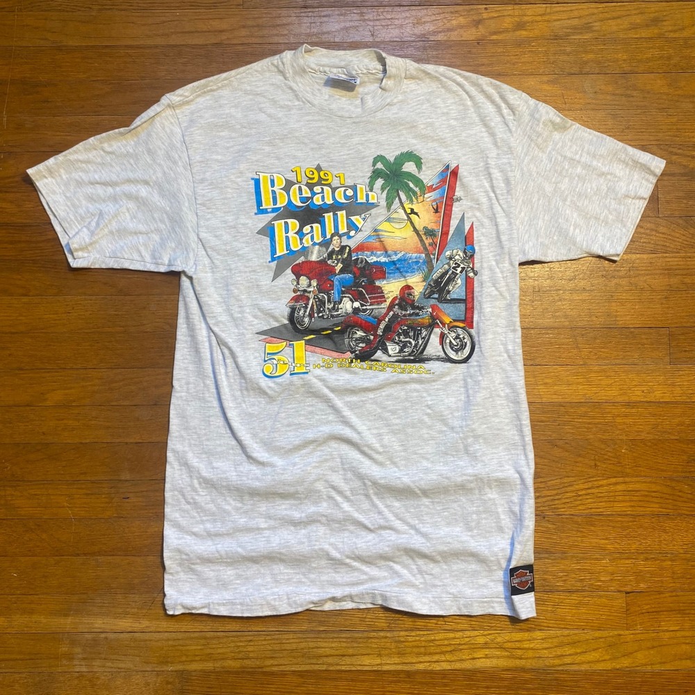 Vintage Harley Davidson T-shirt 1991 Beach Rally Mens L North Carolina Hanes